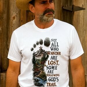 Gods Trail Footprint Unisex Tshirt, Christian Outdoors Tshirt